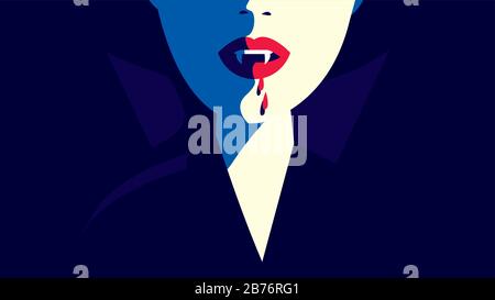 Close up of a vampire woman with fangs  Stock Vector