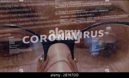 Coronavirus text on background of software developer Stock Photo