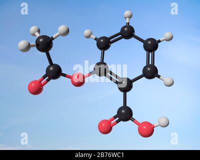 Molecular model of aspirin (acetylsalicylic acid). Stock Photo