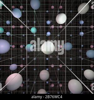 Digitally generated image of spheres within grid structure Stock Photo