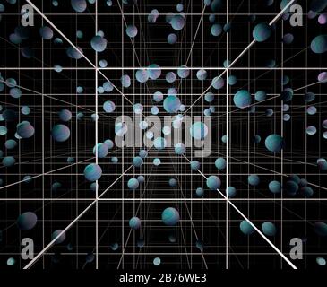 Digitally generated image of spheres and grid structure Stock Photo