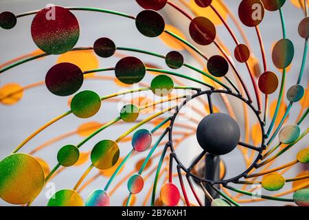 Close-up of colorful metal spiral sculpture - Asheville, North Carolina, USA Stock Photo