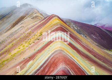 Vinicunca Rainbow Mountain in the Cordillera de Vilcanota, Cusco Region, Peru. Stock Photo