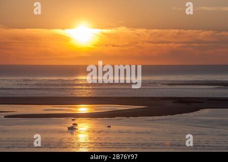 setting sun on the pillat dune in the Arcachon basin, France Stock Photo