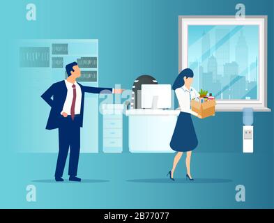 Vector of an angry male boss firing female employee. Stock Vector