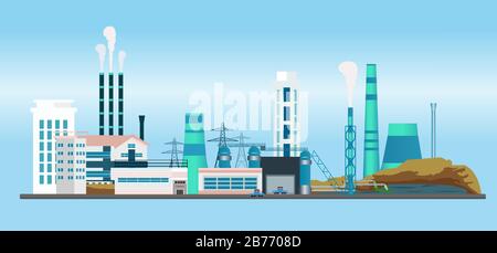 Vector of industrial factory buildings polluting air Stock Vector