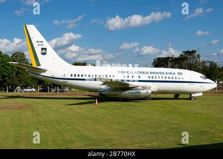 Brazilian Air Force (Força Aérea Brasileira) Boeing 737 in exhibition. Historical 737-200 preserved in Foz do Iguaçu, Brazil. Used by presidents. Stock Photo