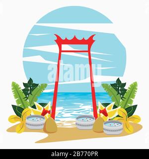 songkran celebration party with arch and water bowls Stock Vector