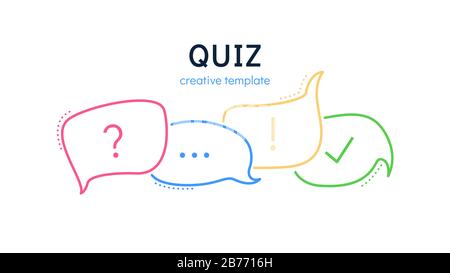 Quiz speech bubbles for a creative trivia. Bright vector illustration of five speech bubbles with handdrawn lines and copyspace isolated on white. Mod Stock Vector
