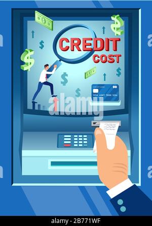 Vector of a man using ATM machine being charged service fee Stock Vector