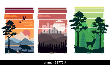 bundle of beautiful landscapes set scenes Stock Vector