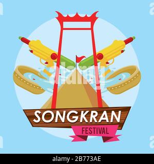 songkran celebration party with arch and water bowls Stock Vector