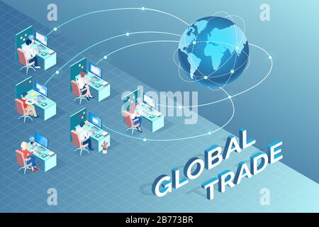 Vector of International group of business people communicating globally trading worldwide Stock Vector