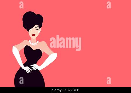 Vector of a beautiful stylish young woman in a fashion dress. Stock Vector