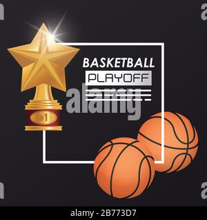 basketball sport balloon and trophy Stock Vector