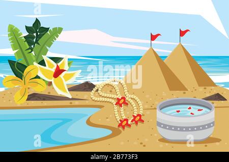 songkran celebration party with dish bowl on the beach Stock Vector