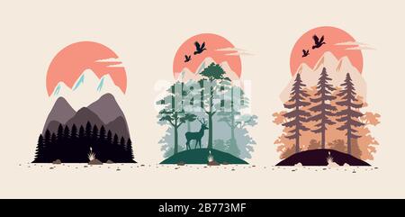 bundle of beautiful landscapes set scenes Stock Vector