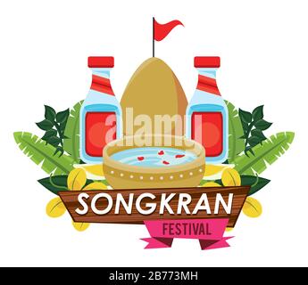 songkran celebration party with bowl water Stock Vector