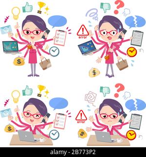 A set of women who perform multitasking in the office.There are things to do smoothly and a pattern that is in a panic.It's vector art so it's easy to Stock Vector