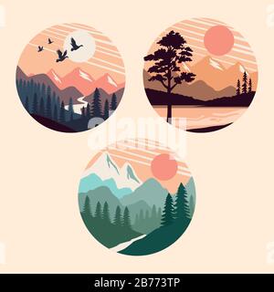 bundle of beautiful landscapes set scenes Stock Vector