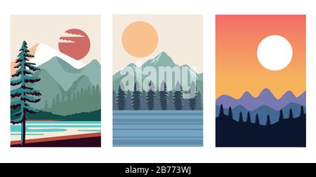 bundle of beautiful landscapes set scenes Stock Vector