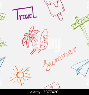Summer and travel seamless pattern.  Stock Vector
