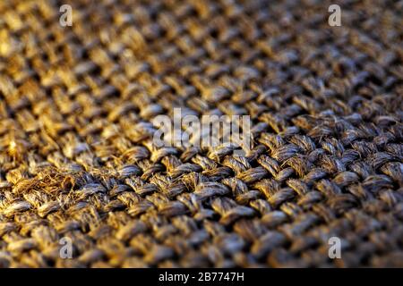 sack texture old for background (selective focus), close up of sack brown textured surface, burlap woven surface, burlap old textile, sack texture bro Stock Photo