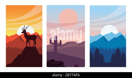 bundle of beautiful landscapes set scenes Stock Vector