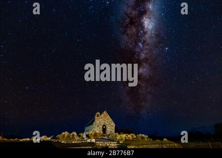 Milky way at Church of the Good Shepherd Lake Tekapo New Zealand Stock ...
