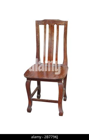 Old wooden chair isolated on white background.This had clipping path. Stock Photo