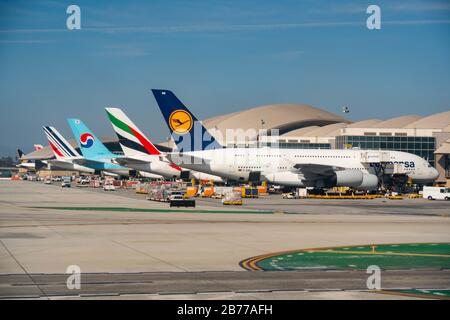 Los Angeles, USA. 25th Feb, 2020. Various airlines' aircrafts seen at Los Angeles International Airport. Credit: Alex Tai/SOPA Images/ZUMA Wire/Alamy Live News Stock Photo