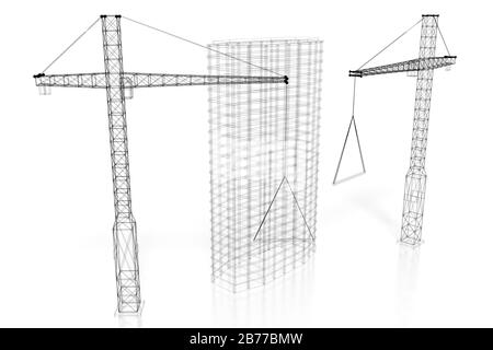 3D construction site, office building - wireframe Stock Photo