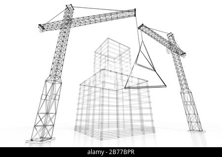 3D construction site, office building - wireframe Stock Photo