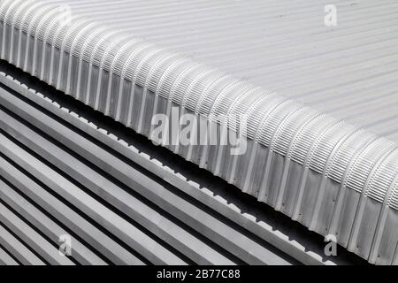 Metal sheet closeup roofing of Building industry big size, Heat insulation material texture for reflection sun radiation and protect sun light heat in Stock Photo