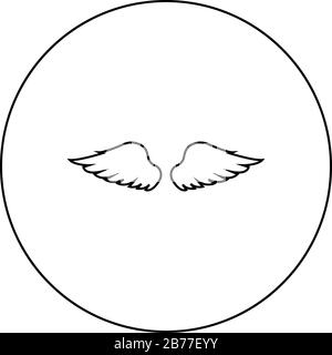Wings of bird devil angel Pair of spread out animal part Fly concept Freedom idea icon in circle round outline black color vector illustration flat Stock Vector