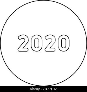 2020 text symbols New Year letters icon in circle round outline black color vector illustration flat style simple image Stock Vector