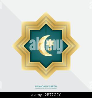 Ramadan moon, stars. Party decoration. Golden star and moon. Greeting card, banner or invitation for muslim holly month Ramadan Kareem. Ramadan Kareem Stock Vector