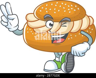A joyful semla mascot design showing his two fingers Stock Vector