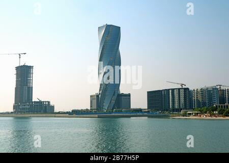 View of Bahrain Bay with United Tower, the Outstanding Twisting Tower and Another Construction Sites, Manama, Bahrain Stock Photo