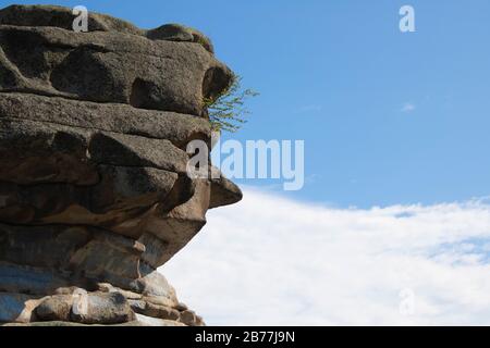 Woman face in mountain, Lake Shchuchye, State National Natural Park Burabai , Kazakhstan Stock Photo