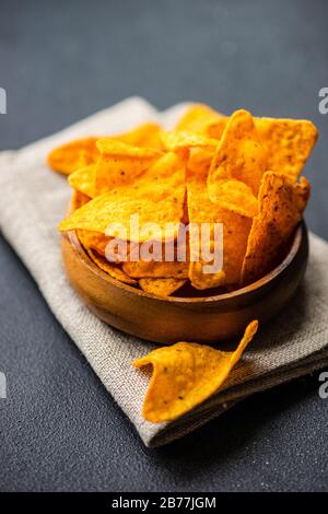 Healthy vegetable chips on dark background with copy space Stock Photo