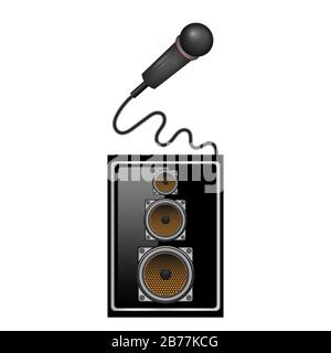 Retro Microphone Icon and Musical Sound Speaker Isolated on White Background Stock Vector