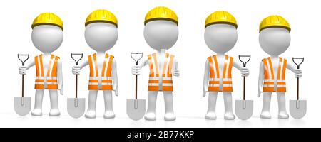 3D workers with shovels Stock Photo