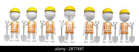 3D workers with shovels Stock Photo