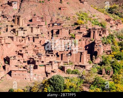 Traditional Berber village of Meghdaz in the High Atlas mountains of Morocco Stock Photo