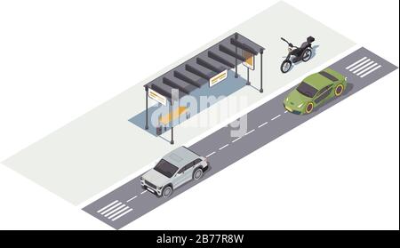 Waiting station isometric color vector illustration Stock Vector