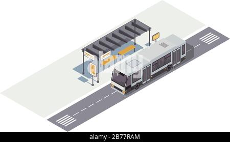 Bus stop isometric color vector illustration Stock Vector