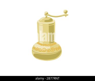 hand drawing icon of old fashioned oriental-style manual metal coffee grinder Stock Vector