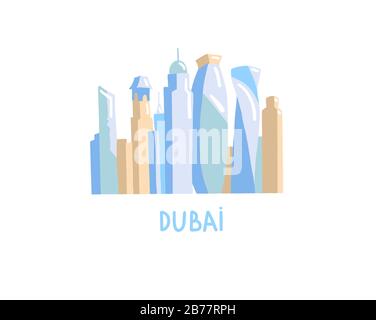 hand drawing icon of skyscrapers dubai, United Arab Emirates, Middle East Stock Vector