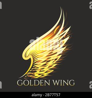 Gold bird wing logo or emblem. Golden angel wing business label. Vector illustration Stock Vector